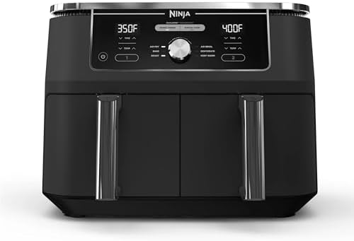 Ninja DZ401 Foodi 10 Quart 6-in-1 DualZone XL 2-Basket Air Fryer with 2 Independent Frying Baskets, Match Cook and Smart Finish to Roast, Broil, Dehydrate for Quick, Easy Family-Sized Meals, Grey