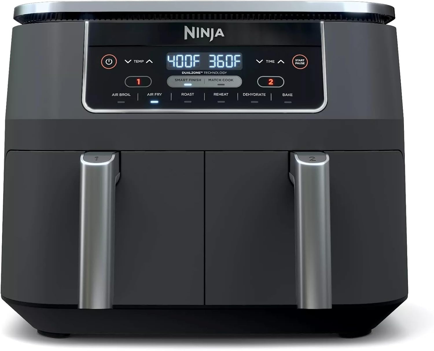 Gourmia Air Fryer - 10 Qt Dual Basket Capacity, Stainless Steel
