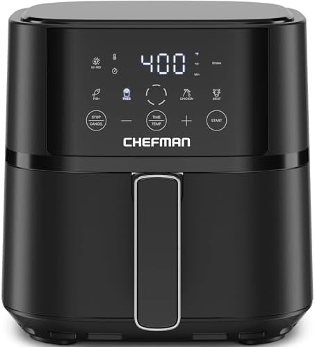 Chefman Air Fryer, 4 QT Compact Airfryer for Quick &amp; Easy Meals in Minutes, Features Hi-Fry Technology for Extra Crisp, Touchscreen Controls with 4 Presets, Nonstick &amp; Dishwasher Safe Basket, Black