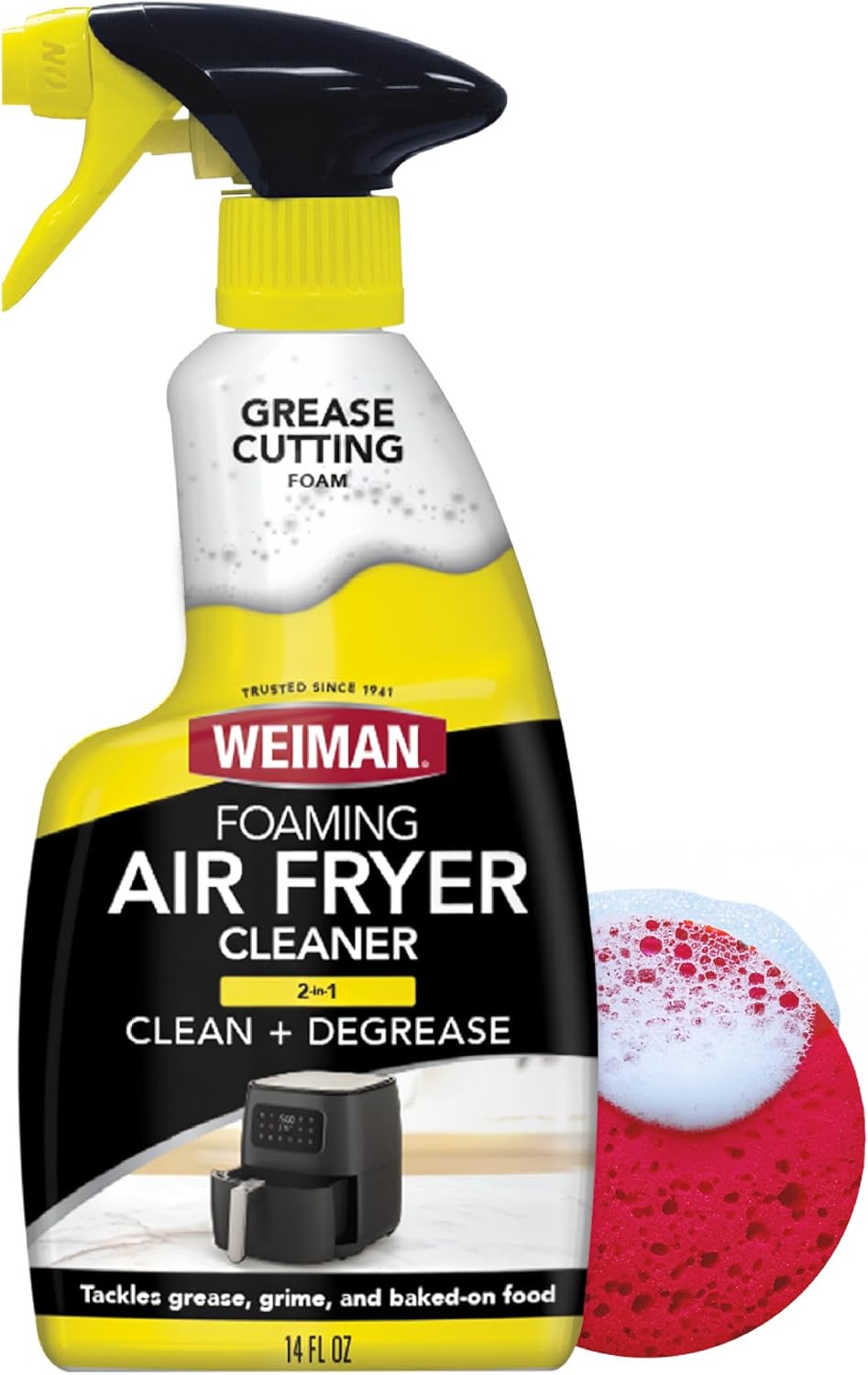 Weiman Foaming Air Fryer Cleaning Kit, Cleaner and Degreaser for Ceramic Baskets and Trays, Includes Non-Abrasive Sponge